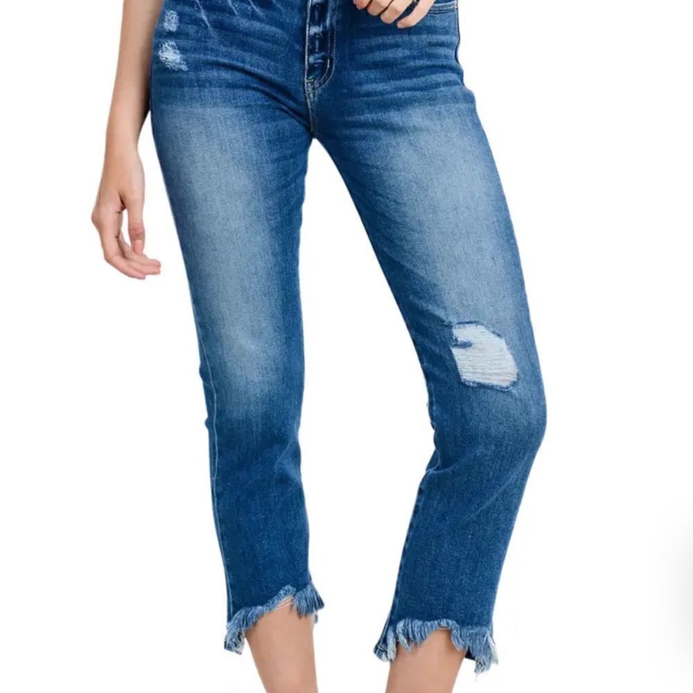 Letter to Juliette distressed hem skinny jeans cropped blue high rise